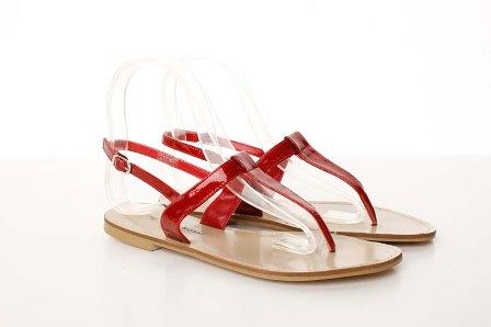 Flip-Flops din piele ecologica rosie cu barete