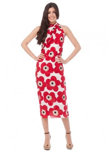 D&G, Red Flowers On White Pareo