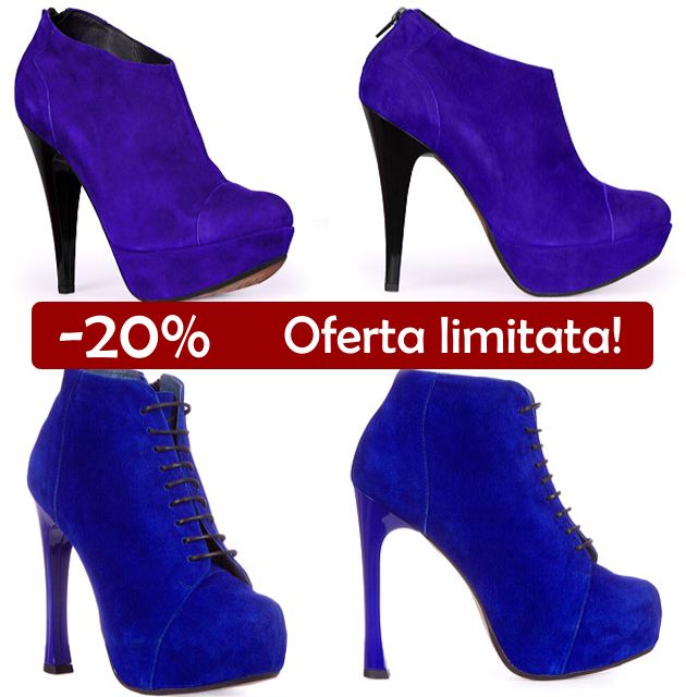 Botine albastre din piele cu platforma