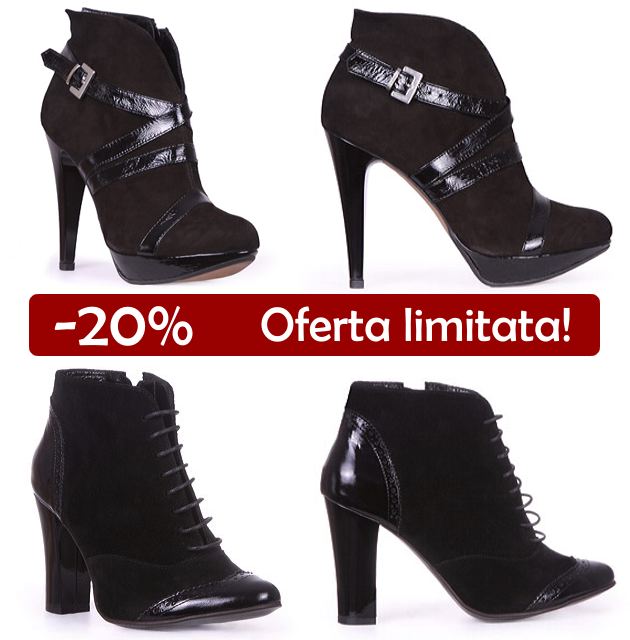 Botine negre din piele cu platforma