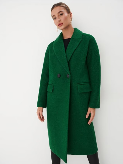 Palton de lână verde croială clasică